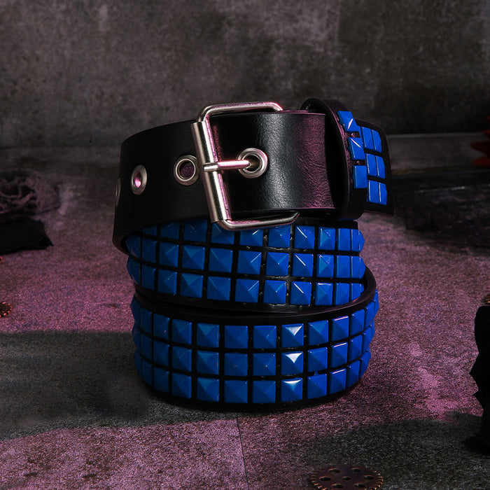 Square beaded rivet belt metal pyramid jeans strap - HANBUN