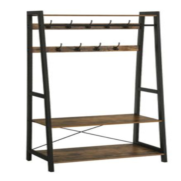 [US Stock] Clothes Rack With 2 Wood Look Shelves Metal Frame - HANBUN