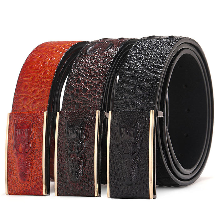 Men'S Cowhide Belt With Smooth Buckle Belt - HANBUN