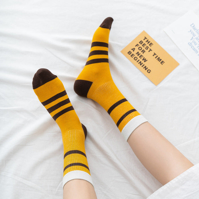 Striped Contrast Color Fashion All-match Socks - HANBUN