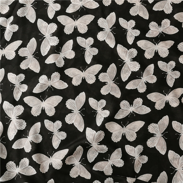 Black Butterfly Pattern Tassel Scarf - HANBUN