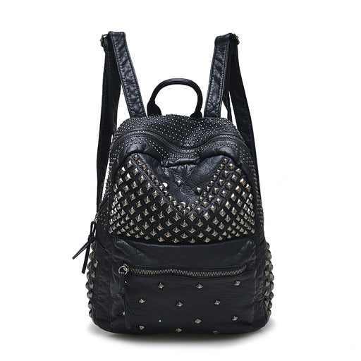 Backpack Leather Backpack Travel Women's Bag Riveted Backpack - HANBUN