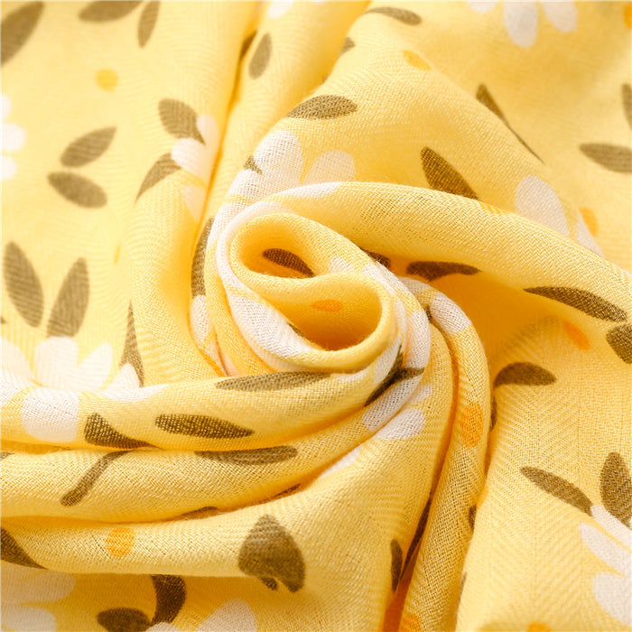 Yellow Daisy Flower Tassel Scarf - HANBUN