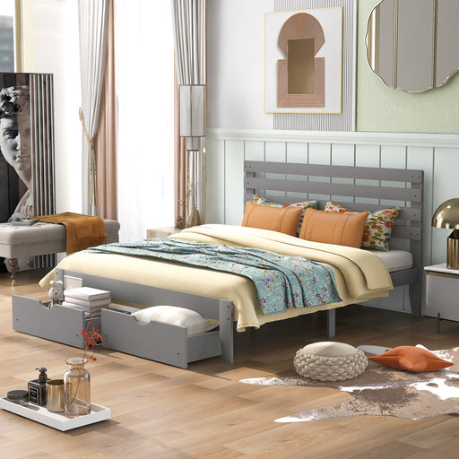 【US Stock】Queen Size Platform Bed with Drawers, Gray - HANBUN