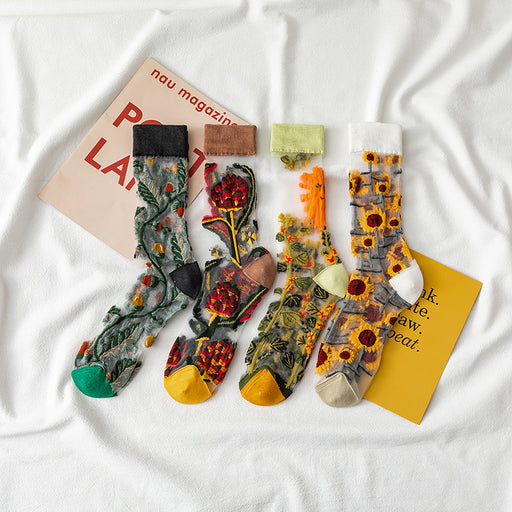3 Pairs of Flower Women's Socks - HANBUN
