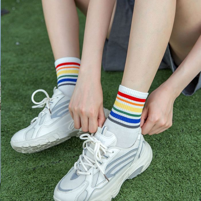 3 Pairs/set of Rainbow Casual Socks - HANBUN