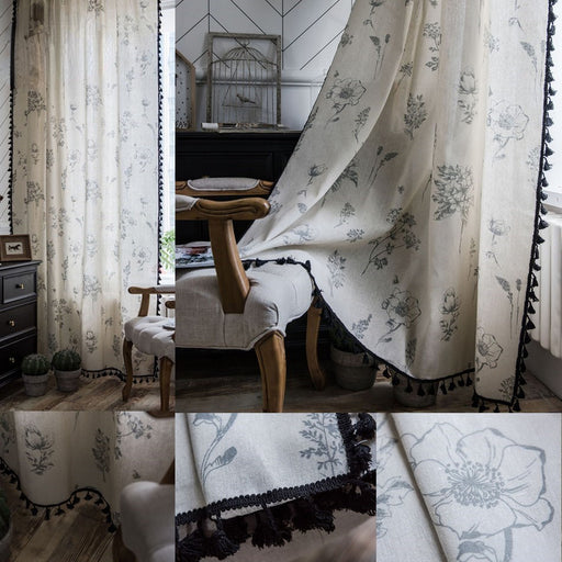 Retro Floral Print Curtains - HANBUN