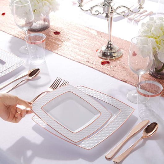 125 pieces rose gold square plate