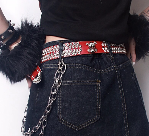 Punk Rhinestone Belts Accessories Western Cowboy Cowgirl Belt - HANBUN