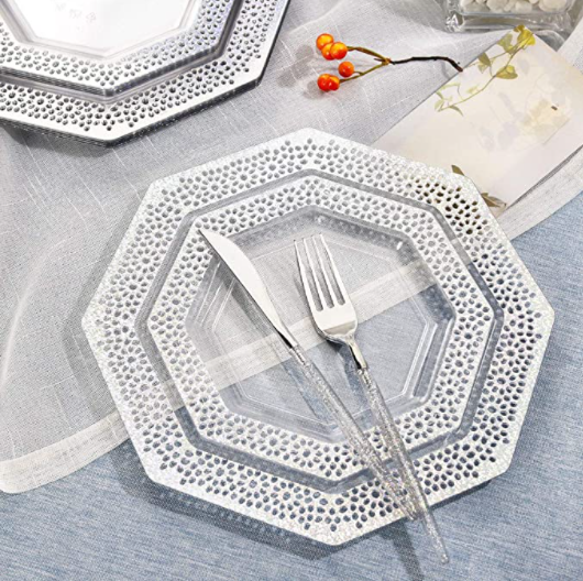 60 pieces of silver plastic plate