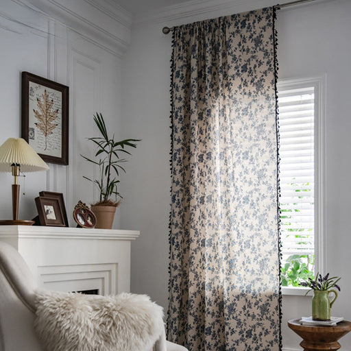 Floral Pattern Semi-Blind Curtains - HANBUN