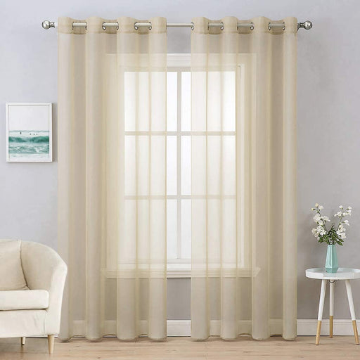 2 Panel Beige Sheer Curtains 54X84 Inch - HANBUN