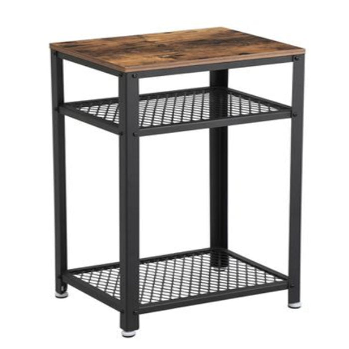 [US Stock]Hallway Side End Table Bedside Table With 2 Mesh Shelves - HANBUN