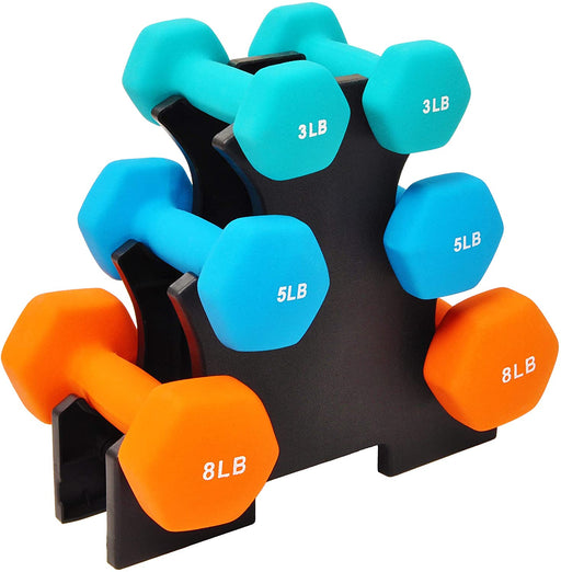 [US Stock] BalanceFrom Colored Neoprene Coated Dumbbell Set with Stand DB-358 - HANBUN