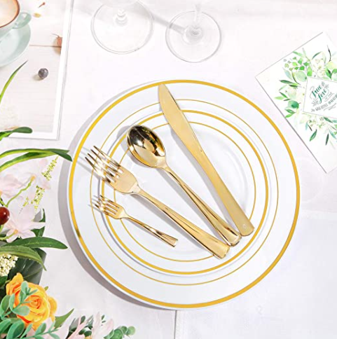 150 Piece Gold Plastic Cutlery Set