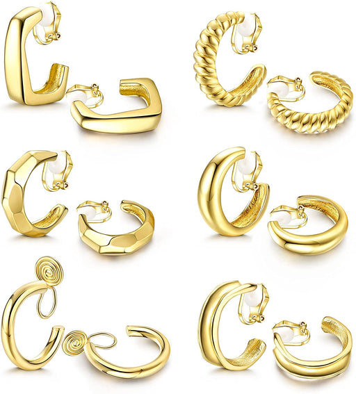 Gold Clip on Hoop Earrings - HANBUN