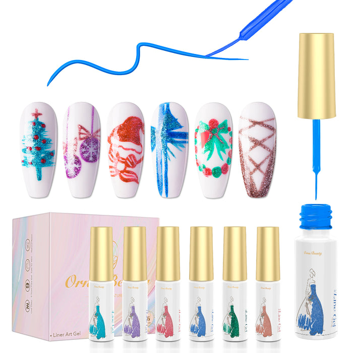 [US Stock] Orna Beauty Painted Gel Nail Polish Set 6 Colors Platinum glitter, 3D Drawing Line Gel Polish 