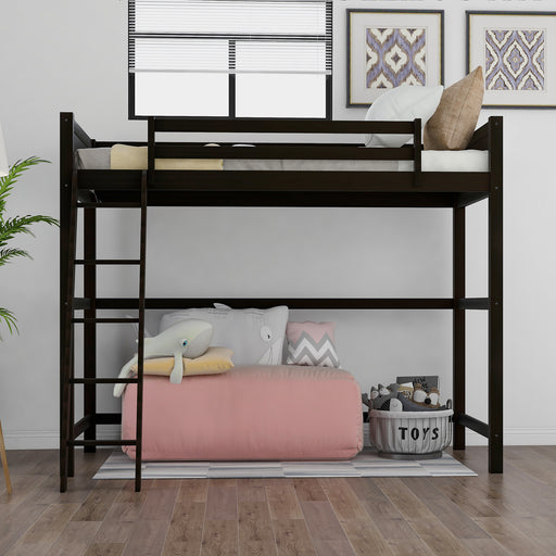 【US Stock】Solid Wood Twin Size Loft Bed with Ladder(Espresso) - HANBUN
