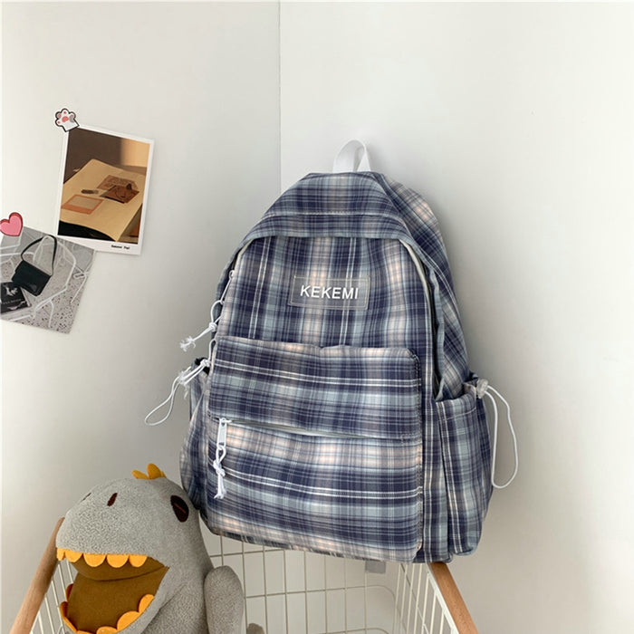 Backpack Plaid Canvas School Bag School Bag Travel Backpack - HANBUN