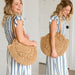 Straw Bag Crossbody Woven Bag Summer Beach Shoulder Bag Round Tote - HANBUN