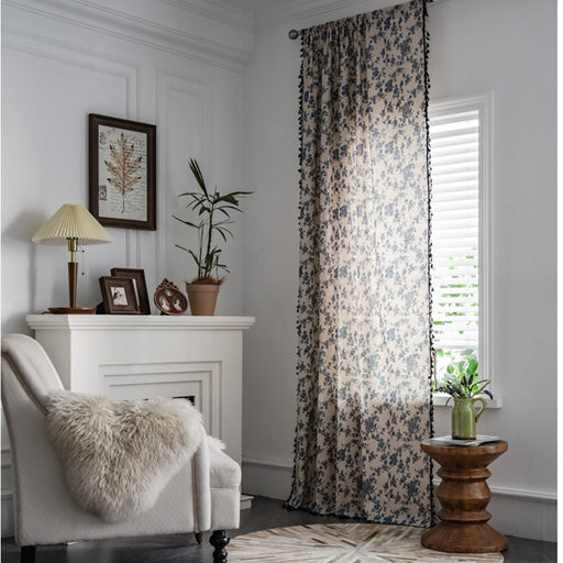 Floral Pattern Semi-Blind Curtains - HANBUN