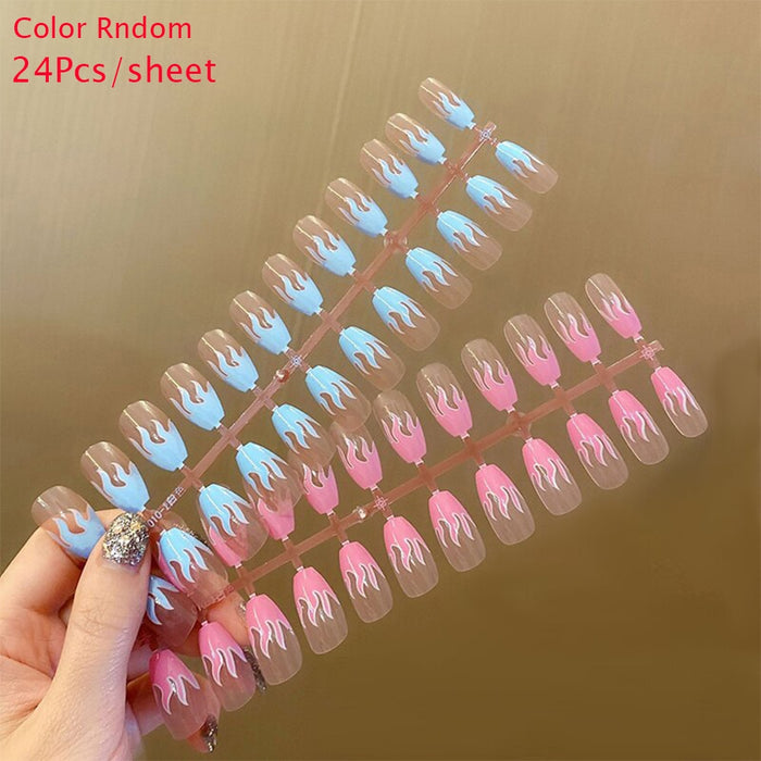 24Pcs French Coffin Pearl Bow False Nails