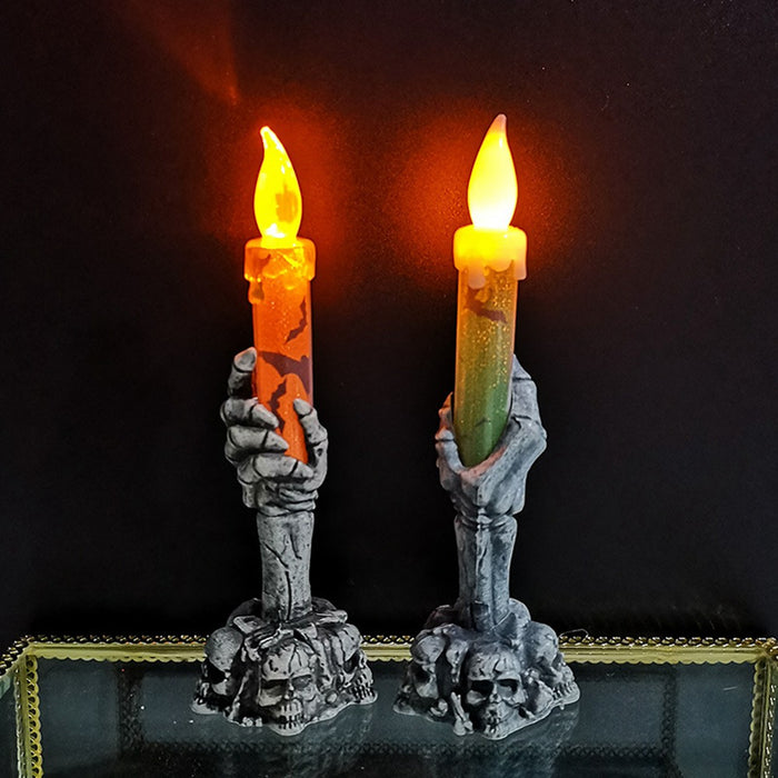 Halloween LED Skull Ghost Holding Candle Lamp - HANBUN