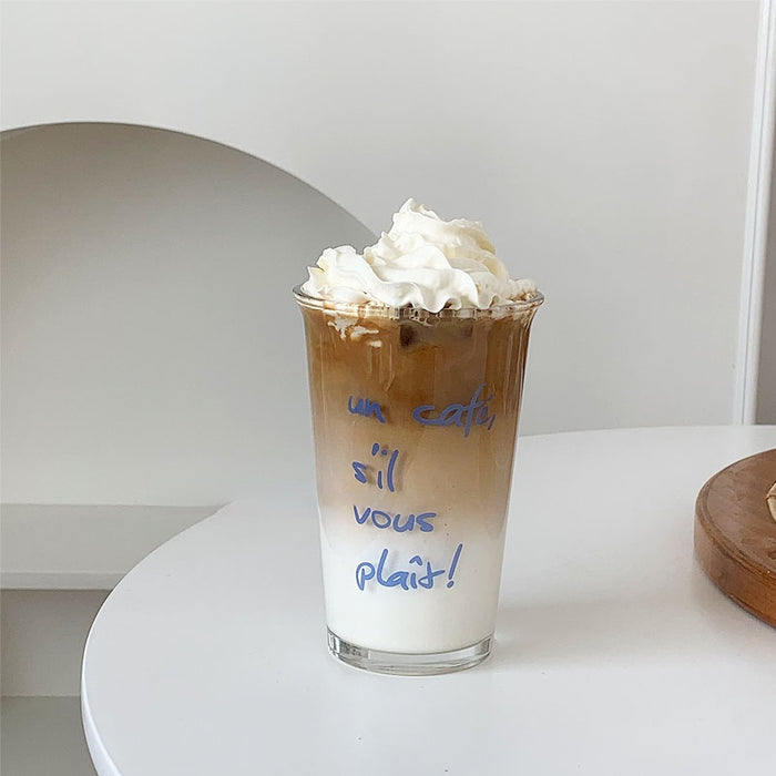 Blue Letter Glass Cup Milk Cup - HANBUN