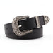 Black Leather Western Cowboy Waist Metal Belt - HANBUN