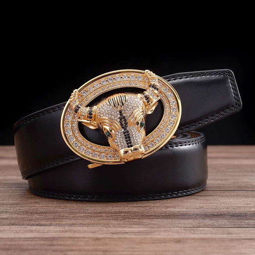 Men'S Leather Ratchet Dress Belt Buckle Automatically - HANBUN