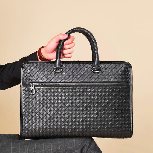 Computer Bag Men's Brand Business Briefcase Large Capacity Woven Shoulder Bag - HANBUN