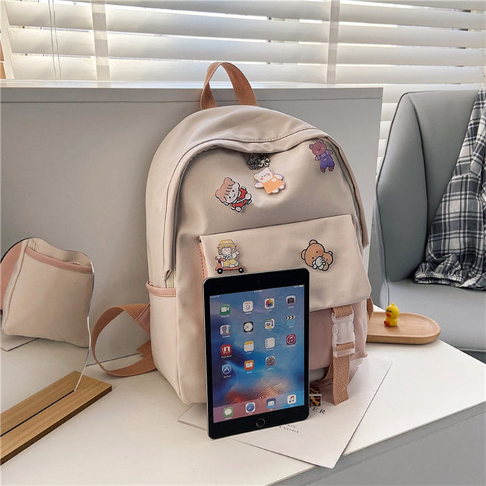 Backpack Multicolor School Bag Small Canvas Shoulder Bag - HANBUN