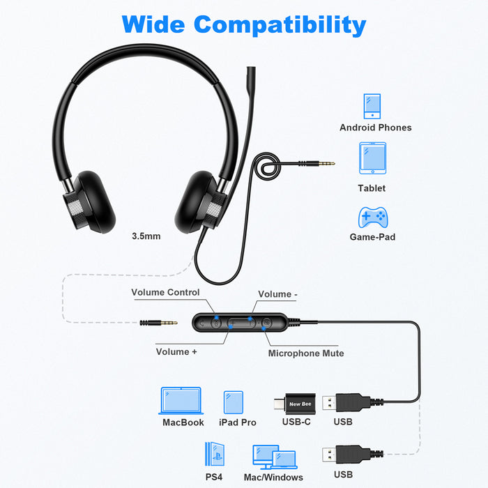 USB Rotary Microphone PC Headset - HANBUN
