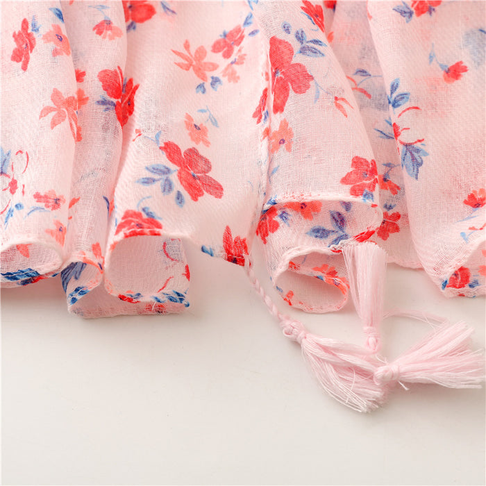 Pink Floral Pattern Scarf - HANBUN