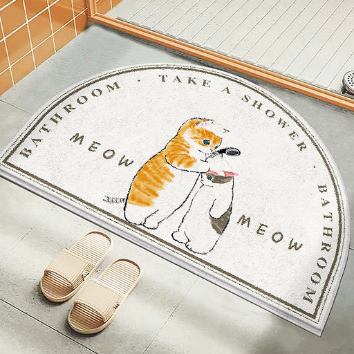 Cartoon Cat Half Round Bath Mat - HANBUN