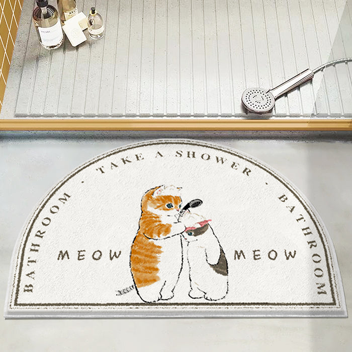 Cartoon Cat Half Round Bath Mat - HANBUN