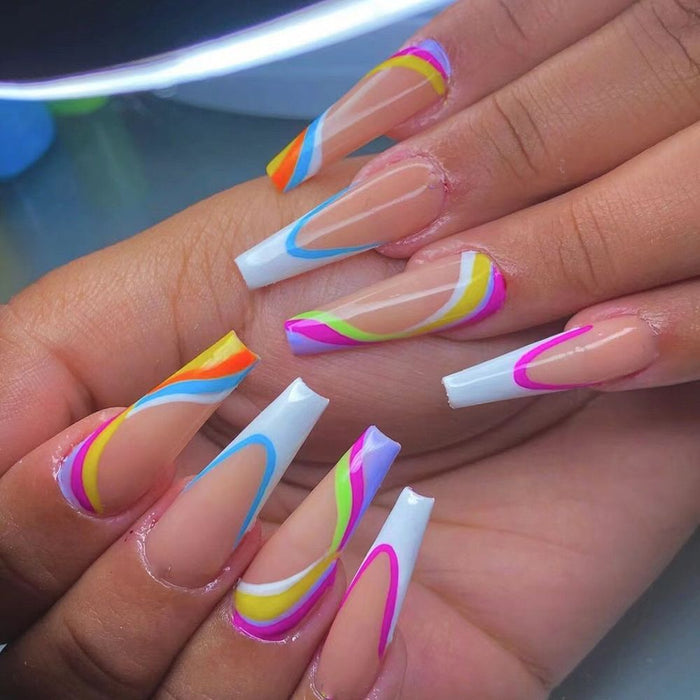 Apply rainbow fake nails - HANBUN