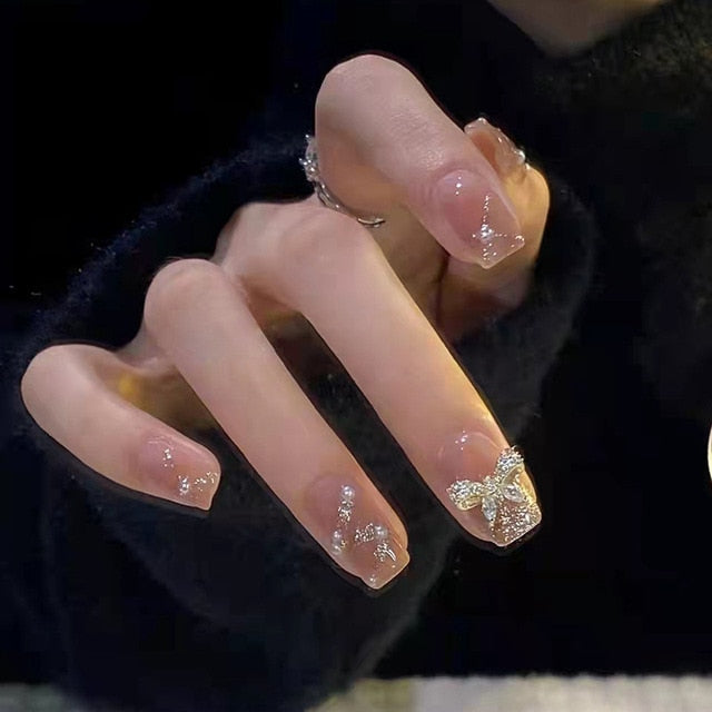 24pcs Rhinestone Design Fake Nails