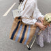 Beach Shoulder Bag Striped Beach Straw Bag Female Handbag Purse Crossbody - HANBUN
