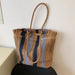 Beach Shoulder Bag Striped Beach Straw Bag Female Handbag Purse Crossbody - HANBUN