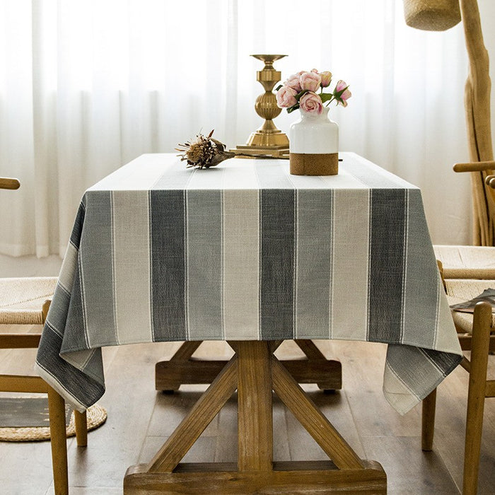 Striped Tablecloth Waterproof Cotton Linen Kitchen Table - HANBUN