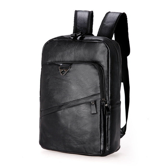 Casual PU Leather Backpack Female Male Handbag Student Schoolbag - HANBUN