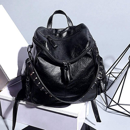 Women Backpack 3 Ways PU Studded Leather Shoulder Bag - HANBUN