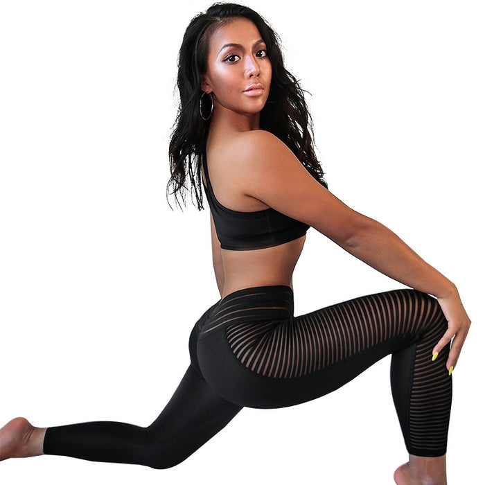 Women Black Lace Yoga Pants - HANBUN