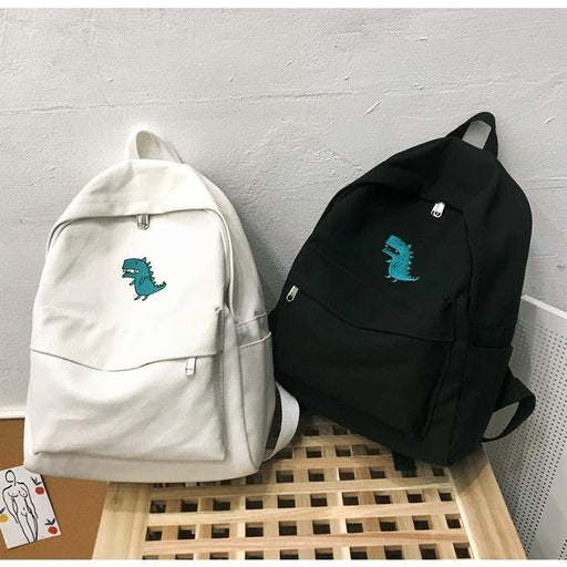 Canvas Backpack Small Dinosaur Print School Bag - HANBUN