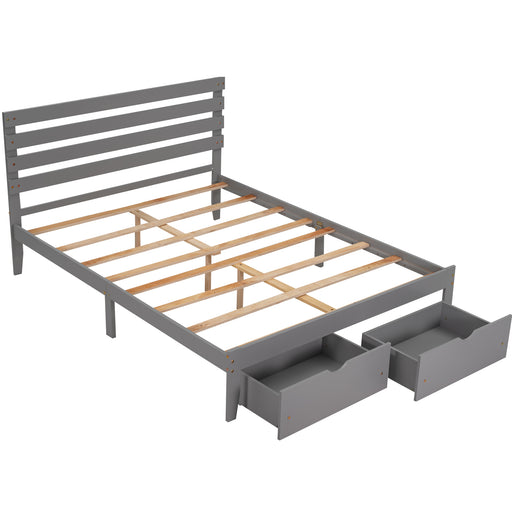 【US Stock】Queen Size Platform Bed with Drawers, Gray - HANBUN