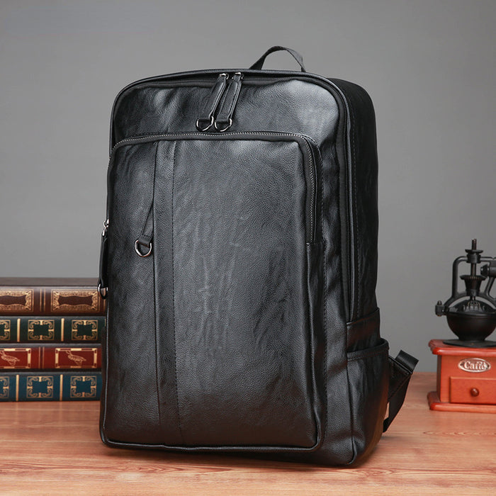 Soft Leather Backpack Men Large Capacity Computer Backpack Travel Bag - HANBUN