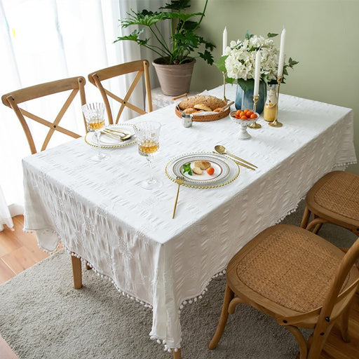 Tassel White Tablecloth Living Room Coffee Table - HANBUN