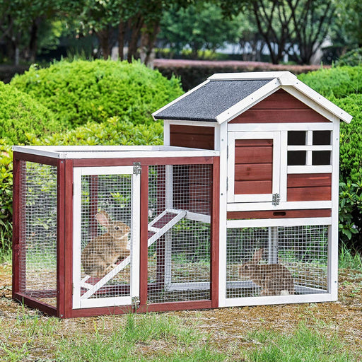 【US Stock】Wooden Pet House Rabbit Bunny Wood Hutch House Dog House Chicken Coops Chicken Cages Rabbit Cage,Auburn - HANBUN