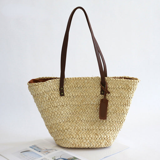 Single Shoulder Straw Bag Underarm Beach Bag Large Capacity Straw Handbag Crossbody - HANBUN